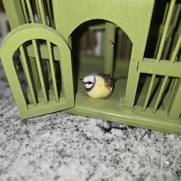 WOODEN BIRD CAGE WITH BIRD.. HANDMADE - Picture 3 of 5